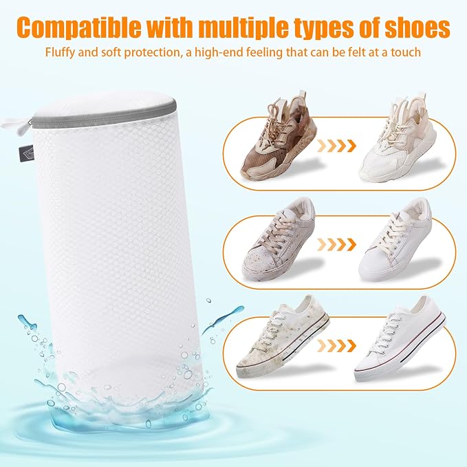 Kimmama Shoe Washing Machine Bag, Shoe Cleaning Bag, Grey Zipper, 7x15" | Shoe Bag, For Sneaker, Tennis, Footwear, Trainers, Slippers, Sock, Honeycomb Mesh, Prevent Tangling