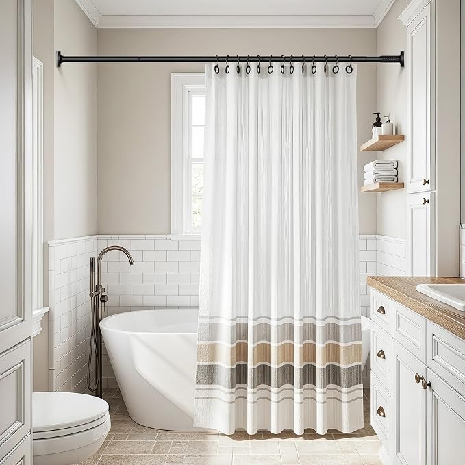 Tension Curtain Rod 32-76Inch Adjustable Shower Rod Black Tension Rod Spring Curtain Rods no Drilling for Bathroom,Windows,Closets,Doorway