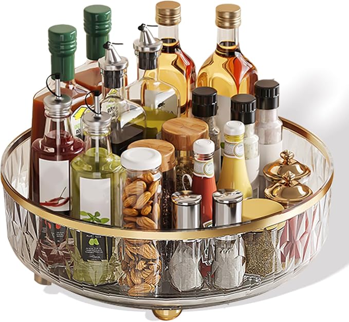 11-Inch Clear Lazy Susan, Non-Skid Rotating Storage Tray, Ideal for Kitchen Cabinets, Pantry, Refrigerator, Bathroom Countertop, Vanity Makeup Organizer, Spice Rack (White, 11Inch)