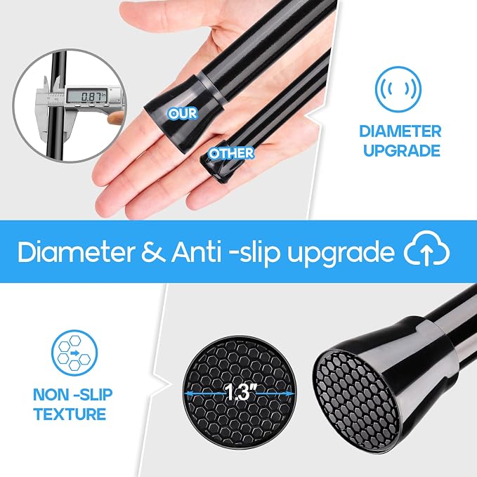 Tension Curtain Rod Black Tension Rod 2pcs Spring Curtain Rod Non Slip Tension Rods For Windows 28 to 48 Inch No Drilling Adjustable Tension Rods of Curtain Window Closet Kitchen Wardrobe