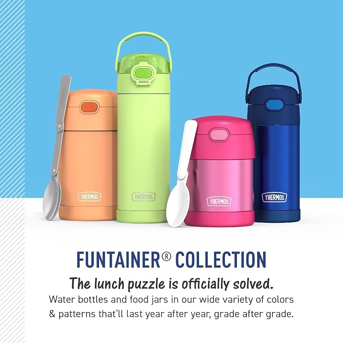THERMOS FUNTAINER Insulated Food Jar, 10 Ounce, Kid Friendly Food Jar with Foldable Spoon, Ocean Pals