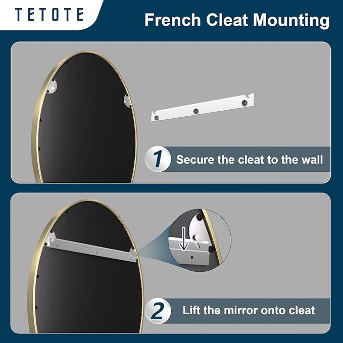TETOTE Gold Oval Bathroom Mirror, 24 x 36 Brushed Brass Framed Wall Mounted Mirror for Vanity, Modern Decorative Shatterproof Oval Wall Mirrors for Entryway, Living Room, Bedroom