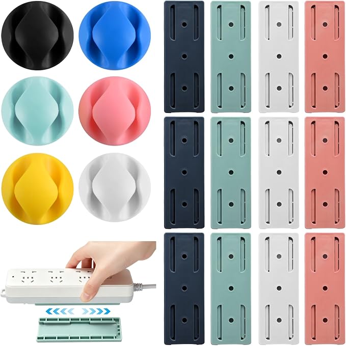 18 PcsPower Strip Holder, Adhesive Punch-Free Power Socket Holder with Cable Clips, Power Strip Mount Wall for Remote Control Router Computer Kitchen Home and Office