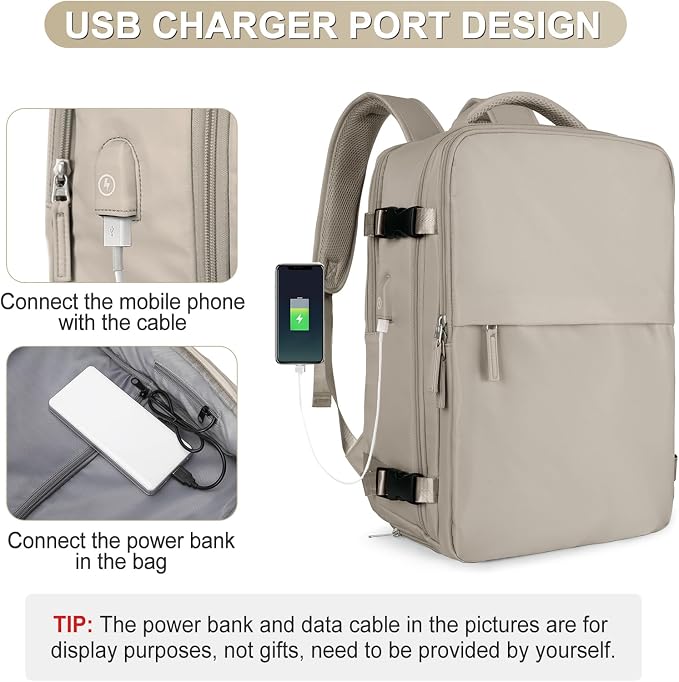 coofay Laptop Travel Backpack For Women Men Airline Approved Carry On Bags For Airplanes Underseat Luggage Backpack For Traveling On Airplane Personal Item Travel Bag For Airlines Light Brown