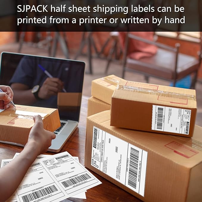 SJPACK 10000 Half Sheet Laser/Ink Jet Shipping Label 5-1/2" X 8-1/2" Blank White Labels(10000 Labels)