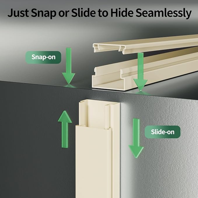 Beige Cord Hider, 212.6in Cord Covers for 1-2 Wires on Wall, Paintable Wire Hider Wire Covers for Cords on Walls, Easy Set-up Cable Hider Cable Raceway to Hide Cords on Wall, W0.59 H0.4in, Beige
