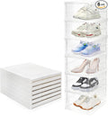 Hedume 6 Pack Clear Shoe Boxes Stackable, Drop Front Shoe Storage Box, No Assembly Plastic Shoe Organizer Storage Bin with Door, Free Standing Shoe Shelf Cabinet with Lid for Size 13, 13.6"x10"x7.9"