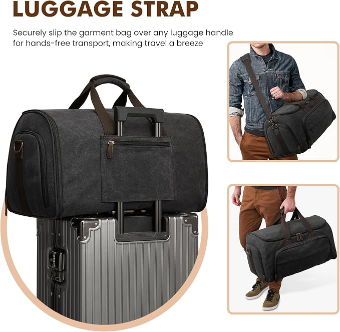 S-ZONE Carry On Garment Bag for Travel Convertible Garment Duffle Bag Suit Bags for Men Women Travel 2 in 1 Hanging Suitcase Business Travel Bag with Toiletry Bag, Black, 50l | 2-in-1 Hanging Suitcase, with Toiletry Bag, Wet/Dry Pockets, Shoe Compartme...