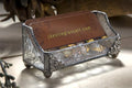 J Devlin Stained Glass Business Card Holder, Vintage Glass Desk Display | Handcrafted stained glass business card holder for desks, reception counters, executive offices, and home workspaces.