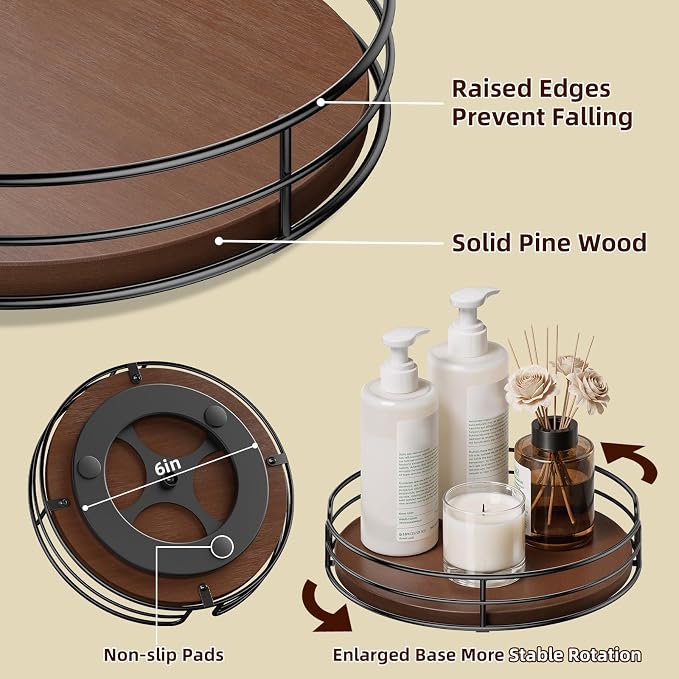 Optish 2 Pack 9" 10" Lazy Susan Turntable Organizer for Cabinet, Wooden Lazy Susan for Kitchen, Countertop, Pantry, Spice Organizer, Bathroom, Vanity, Table Decor