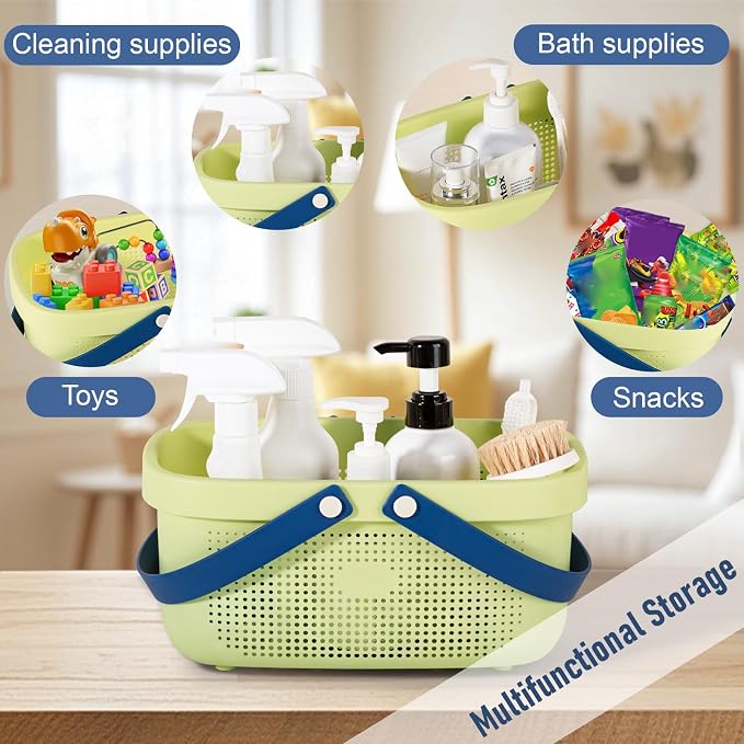 JiatuA Plastic Storage Basket with Handle Portable Shower Caddy Tote Organizer Basket Bin for Bathroom Kitchen Dorm Room Bedroom, ‌Yellow