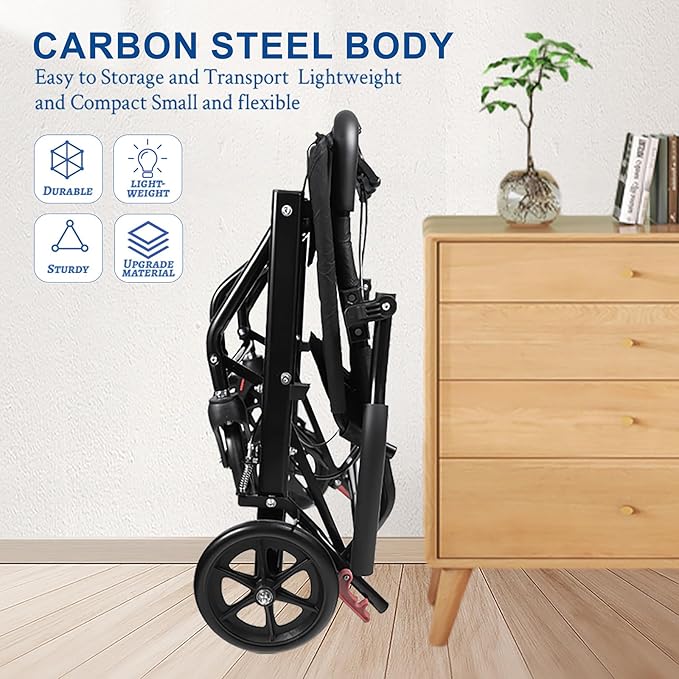 Wheelchairs for Adults,Transport Wheelchair Lightweight Foldable,Portable Wheel Chair Easily fits in The Trunk，The Stable Frame can Support 220 pounds.Suitable for Seniors, and Children.