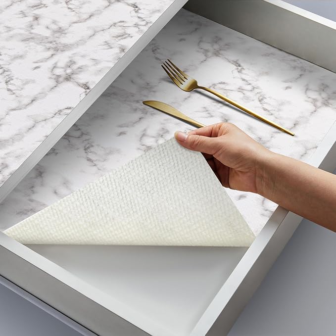Coavas Shelf and Drawer Liner, Non Slip Extra Grip Non Adhesive Waterproof Thickened Cabinet Mat, Easy Cut for Kitchen Pantry Bathroom Dresser Cupboard (Marble, 12IN x 10FT)