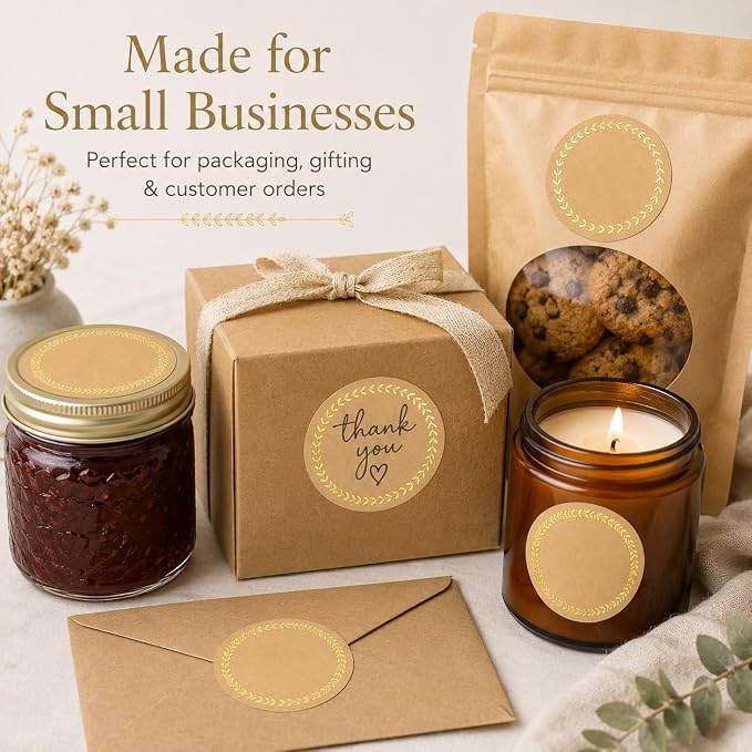 IBAKE 500 Kraft Canning Labels, 2 Inch Round Sticker Labels, Gold Foil Labels for Jars, Round Labels, Mason Jar Labels, Bakery Stickers, Candle Labels, Soap Labels for Packaging