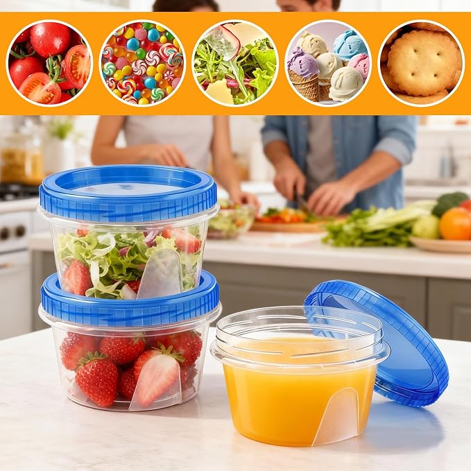 6 Pack Freezer Containers with Screw On Lids, 16 Oz Stackable Reusable Plastic Storage Container, Airtight Plastic Food Storage Containers with Twist Top Lids for Food Soup Jello Sauce