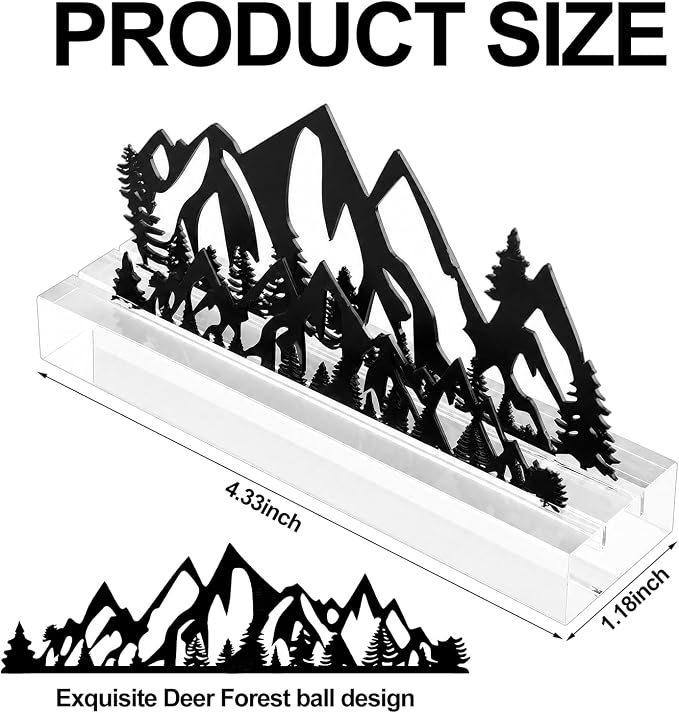CroBlissful 2 Pcs Mountain Business Card Holders for Desk, Acrylic & Metal Black Mountain Range Forest Silhouette Business Card Display Stand for Home Office