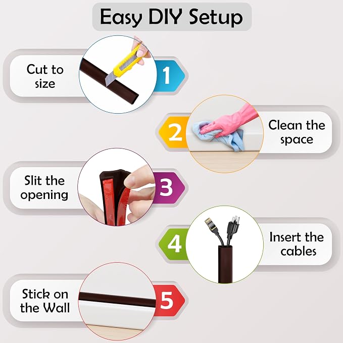 TV Cord Hider – Flexible Wall Cord Cover Slim Design Silicone Cable Raceway - Self Adhesive, Cut to Size Design for Hiding Wires on Wall - Clean Home Setup Cable Concealment (Dark Brown, 6 Feet)