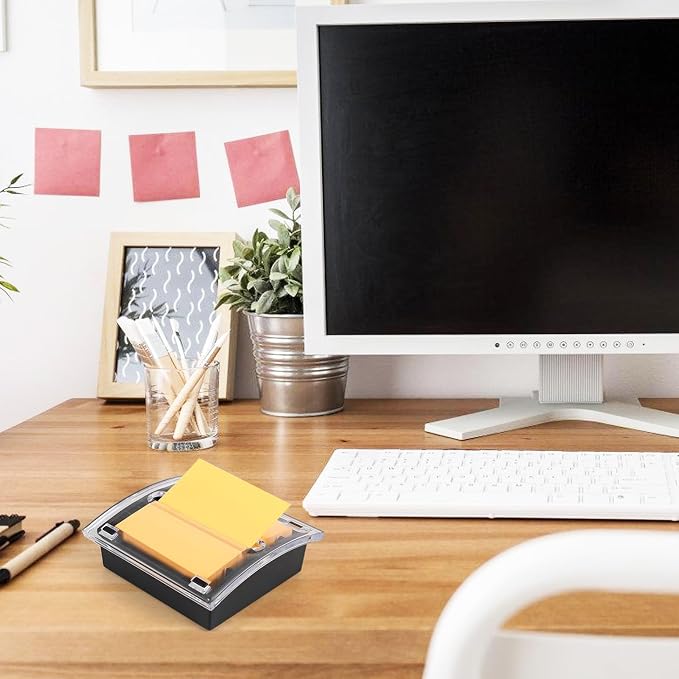 4 Pcs Pop Up Note Dispenser，Sticky Note Holder ，3 x 3 Inch，Clear Top and Black Base Sticky Notes Dispenser for School Office Home Store Classroom Desk Supplies