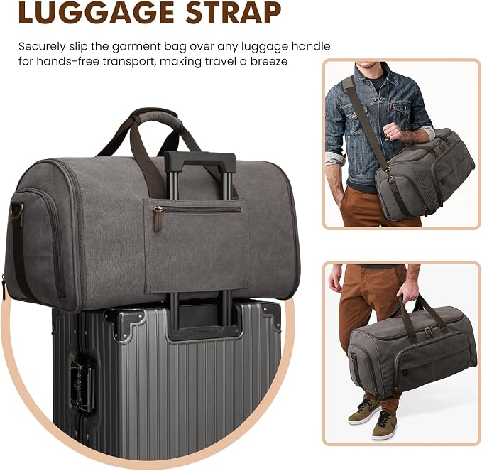 S-ZONE Carry On Garment Bag for Travel Convertible Garment Duffle Bag Suit Bags for Men Women Travel 2 in 1 Hanging Suitcase Business Travel Bag with Toiletry Bag, Gery, 50l | 2-in-1 Hanging Suitcase, with Toiletry Bag, Wet/Dry Pockets, Shoe Compartmen...
