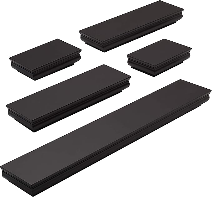 MELANNCO Floating Molding Shelves for Bedroom, Living Room, Bathroom, Kitchen, Nursery, Set of 5, Espresso