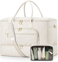 Travel Duffle Bag, Wide Open Large Weekender Bag for Women with Shoe Compartment, Carry on Overnight Bags with Toiletry Bag, Hospital Bag for Women Labor Delivery with Wet Pocket (Cream)