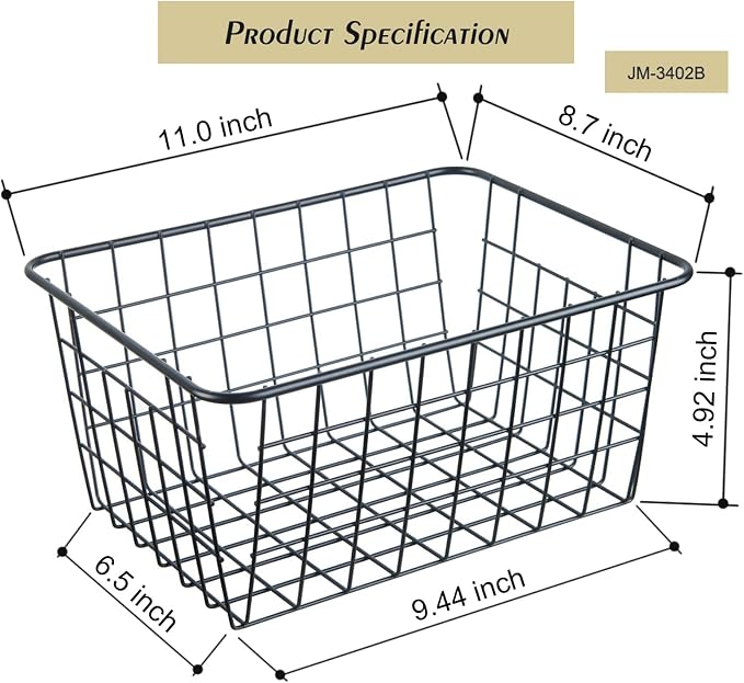 JUNCHU CHERRY Wire Kitchen Storage Basket 3 Packs,Perfect Pantry Organization Accessories Baskets,Laundry Basket,Countertop Organization,Suitable for Kitchen,Bathroom,Bedroom,Tabletop,Stackable,Black