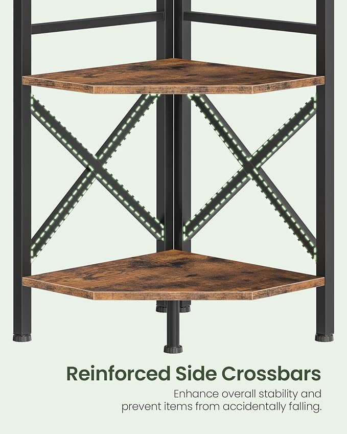 CHOEZON 69.3" Corner Shelf 5-Tier, Large Corner Shelving, Freestanding Storage Stand for Bedroom, Living Room, Kitchen, Industrial Engineered Wood Bookshelf Organizer, Rustic Brown and Black TCJ15BF