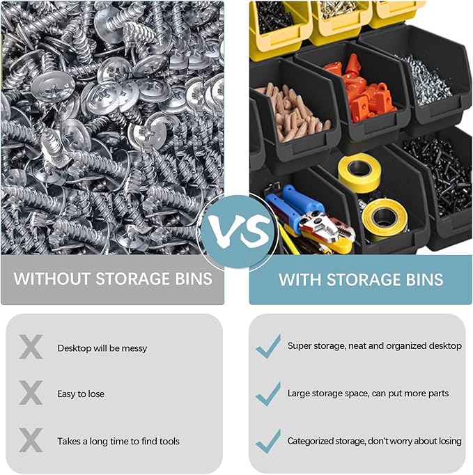 Wall Mounted Storage Bins - Plastic Adjustable Compartment Organizer for Screws, Nuts, Bolts & Tools | Heavy-Duty Home & Garage Organization | Closet, Bedroom, Workshop Wall Storage Rack, 90PCS