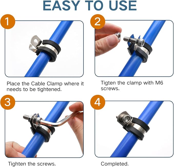ZIPCCI 1-1/2 Inch Wire Clamp, 10 Pack Stainless Steel Cable Clamp, Rubber Metal Loop Clamps Bracket Tools Pipe Clamps (38mm)