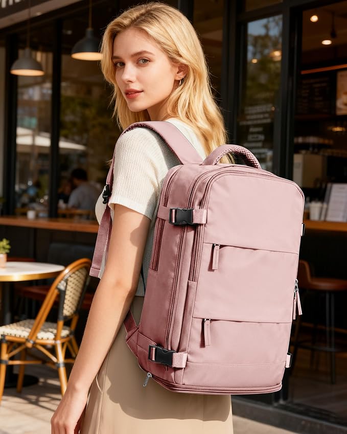 coofay Personal Item Travel Backpack for Women Airline Approved Carry on Backpack Flight Approved Waterproof Sports Luggage Backpack Casual Daypack Small Hiking Backpack Pink Backpack