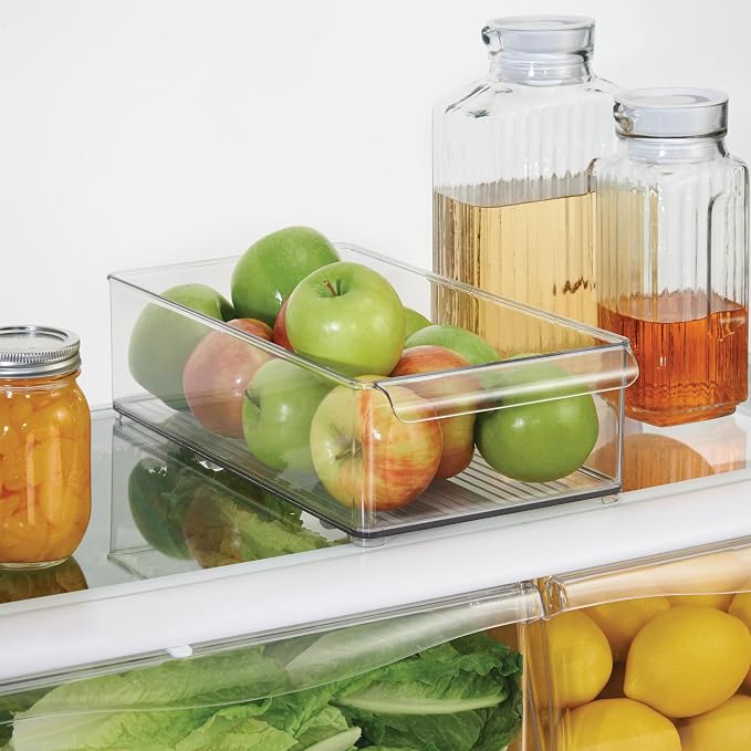 iDesign Stackable Fridge Storage Bin, Clear | Front Handle, Made in USA
