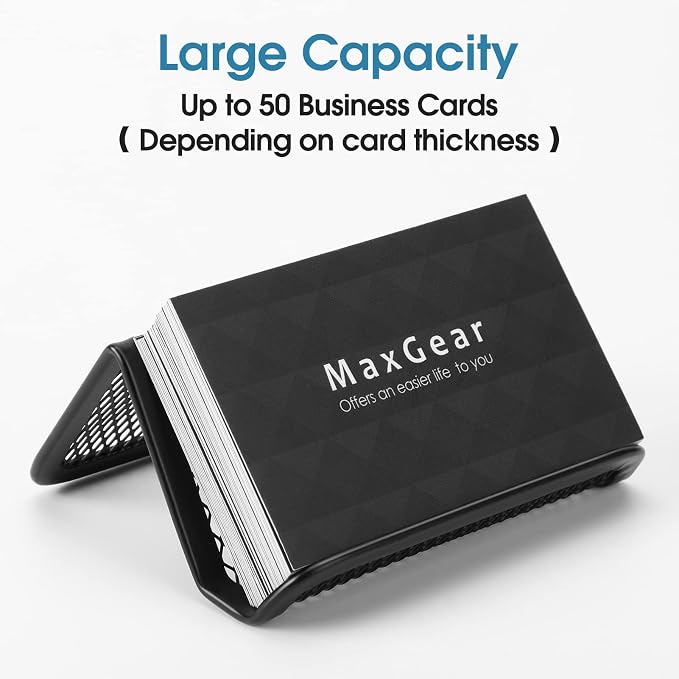 MaxGear Mesh Business Card Holder 6 Pack | Black Metal Mesh Business Card Stand for Desk, Holds up 50 Cards, Durable Mesh Display Organizer for Office Desk, Reception