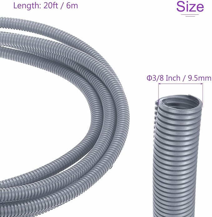 DMiotech 20ft Wire Loom Split Tubing 3/8 Inch(9.5mm) ID, Cord Protectors from Pet Flexible Conduit Cable Management for Office Home Garden, Gray