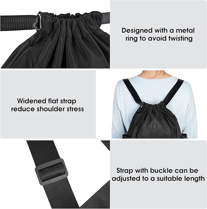 WANDF Drawstring Backpack with Shoe Compartment, Sports Gym Bag | Multi-Pocket Storage, Water-Resistant Fabric, Cinch String Bag
