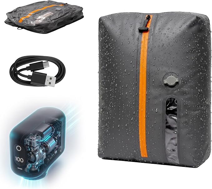 Travel Vacuum Bags With Pump, 1 Pack 22L Compression Kit For Clothes | IPX8 Waterproof; 3-5 Minute Compression; USB-C Cordless Pump; Up To 60-Minute Runtime; Saves Up To 60% Space; Airtight Seal