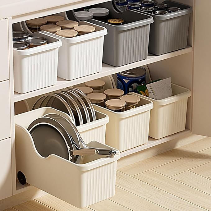 Pull Out Cabinet Organizer Bin with Roll Wheels, Kitchen Bathroom Cabinet Under Sink Organizer and Storage, Multi-Use Cabinet Organizer Basket for Pantry Shelves