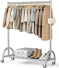 MISSLO Heavy Duty Clothing Rack with Wheels Rolling Clothes Racks for Hanging Clothes, Coats, Garment, Dress, Silver