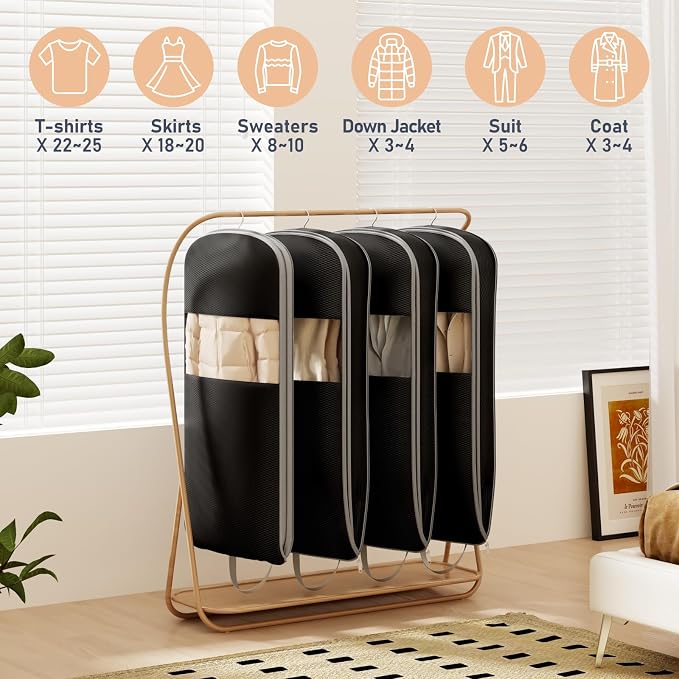 DIMJ 3 Pack 54" Garment Bags for Hanging Clothes - Space Saving Compression Suit Bag Travel with Handles Window, Washable Carry Clothing Storage Cover for Dress, Coats, Down Jacket, Shirts