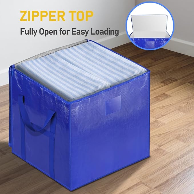TICONN 2 Pack Extra Large Moving Bags with Zippers & Carrying Handles, Heavy-Duty Storage Tote Moving Boxes for Space Saving (2 PK, 75 Gallon)
