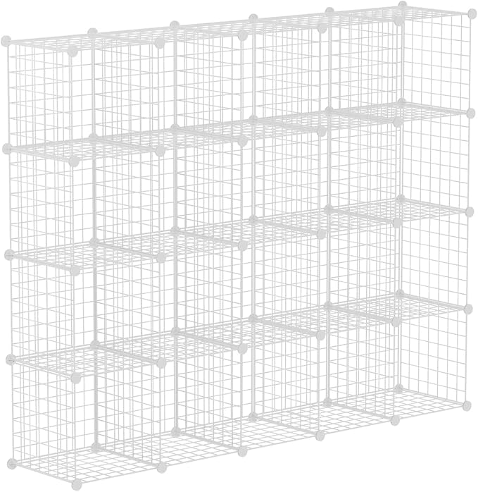 HUBSON Wire Cube Storage Organizer, Book/Toy/Craft/Potted Plants and petCloset Organizers and Storage Shelves, 20-Cube Freely Combinable Metal Grids Storage Shelf, White Iron