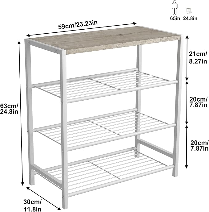 HOMEFORT 4-Tier Shoe Rack, Modern Industrial Shoe Storage Tower, Narrow Shoe Organizer for Closet Entryway, Small Shoe Rack Table with Durable Metal Shelves and MDF Top, White Oak