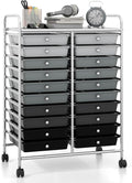 Giantex 20 Drawers Rolling Cart, Mobile Storage Drawer Cart, Classroom Organizer Cart for Office School Supplies Teacher Tools Paper Craft Small Printer, Utility Cart on Wheels, Gradient Grey