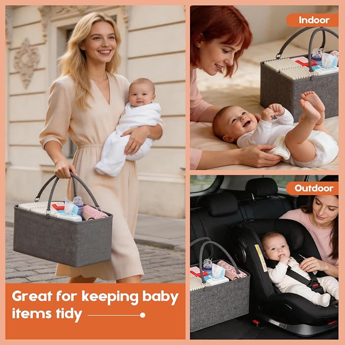 Cidaziya 3In1 Baby Diaper Caddy Organizer, 3 Tier Rolling Cart with Drawer, Detachable Dividers, Mobile Utility Cart Baby Dresser Clothes Organizer for Crib, Bedroom, Art & Craft Storage, Grey