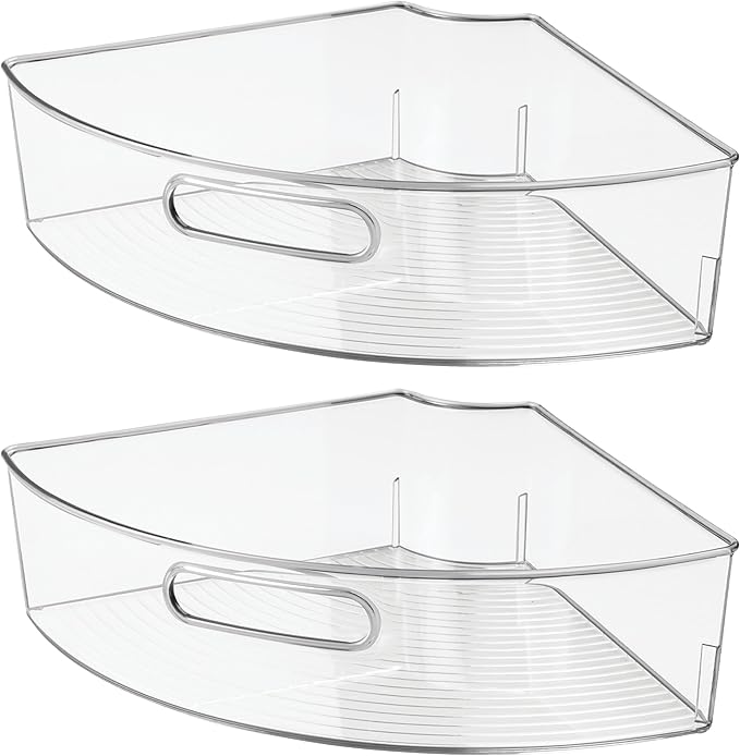 iDesign Clear Plastic 1/4 Wedge Bin, 2-Pack | Corner Lazy Susan Cabinet, Kitchen Cabinet Organizer