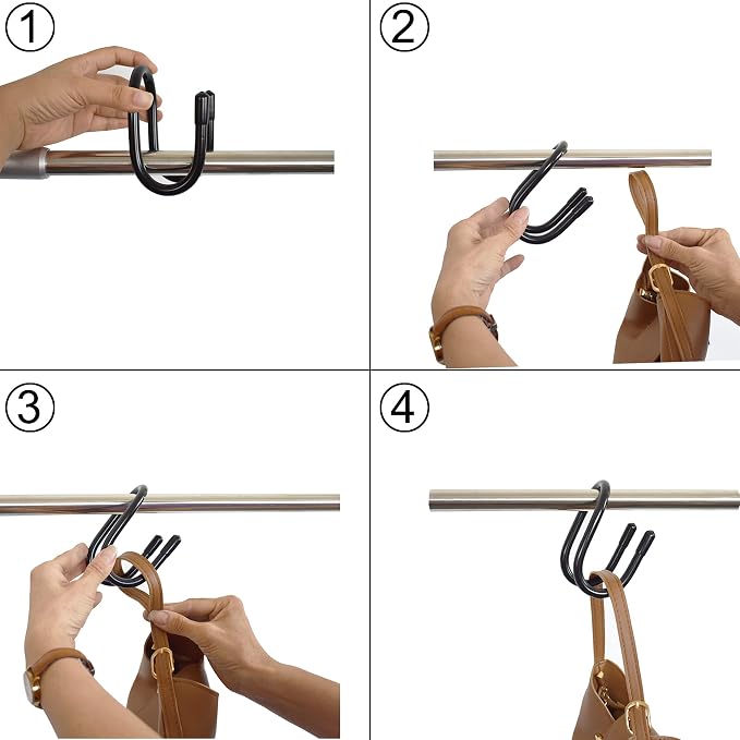 YYST 4 Pack Handbag Backpack Purse Hanger Hook Over The Closet Rod for Scarves, Men's Ties, Women's Shawls, Belts, Handbags, Wristlets, Purses, Bags,Backpacks, Satchels,etc (4)