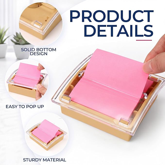 Eaasty 4 Pcs Pop Up Sticky Note Dispenser 3 x 3 Inch Pastel Cute Sticky Note Holder with 8 Pads Pop Up Stick Notes Transparent Top Colorful Base Notes Holder for Women Office Home Desk