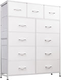WLIVE Tall Dresser for Bedroom, Fabric Dressers Storage Tower, Dresser & Chest of Drawers Organizer Unit with 11 Drawers, Storage Cabinet, Hallway, Closets, Steel Frame, Wood Top, White
