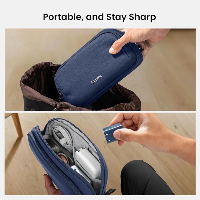 tomtoc Electronic Organizer Travel Case, Water Resistant Dual Compartment Tech Pouch Cable Organization Storage Bag for Charger, Cord, Phone, Hard Drive, Power Bank, Accessories Travel Essentials | Water Resistant Cable Pouch Storage Bag for Charger, C...