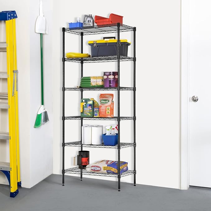 Meet perfect 6-Tier Wire Shelving Unit, 900LBS Heavy Duty Metal Storage Shelves, Adjustable Standing Rack Organizer for Kitchen Pantry Garage Laundry Room, 24" W x 14" D x 61" H