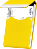 Padike Professional Business Card Holder PU Leather Business Card Case Name Card Holder Slim Metal Pocket Card Holder with Magnetic Shut (Y-Yellow)